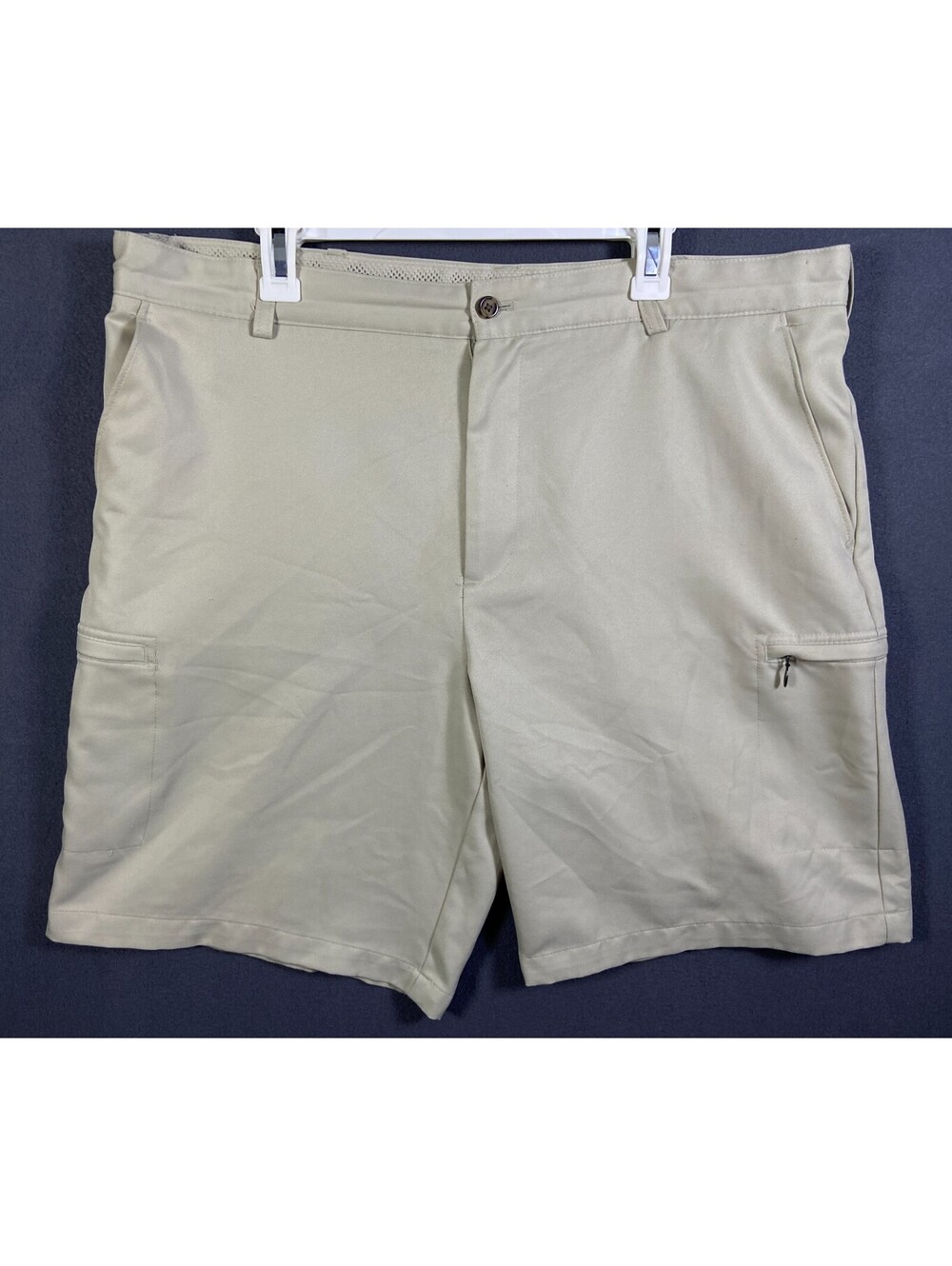 IZOD Classic Golf Beige Shorts Mens 40 40x10 10" Ins. Hiking Tennis Stretch read